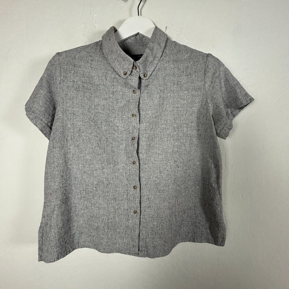 Tancredi & Morgen Womens Gray Short Sleeve Button-Down Shirt Blouse Small Casual